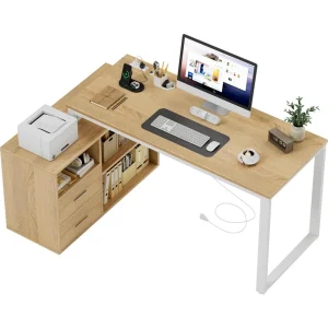 L Shaped Desk with Drawers&Shelves